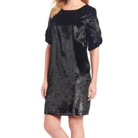 Gibson Latimer Velvet Metallic Stripe Shift Dress - Picture 1 of 8